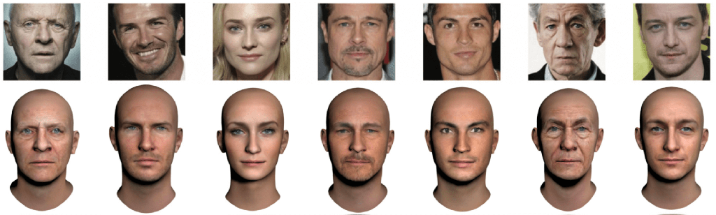 Results of Pinscreen’s algorithm going from a single photo to a digital avatar. (Im-age courtesy of Pinscreen)