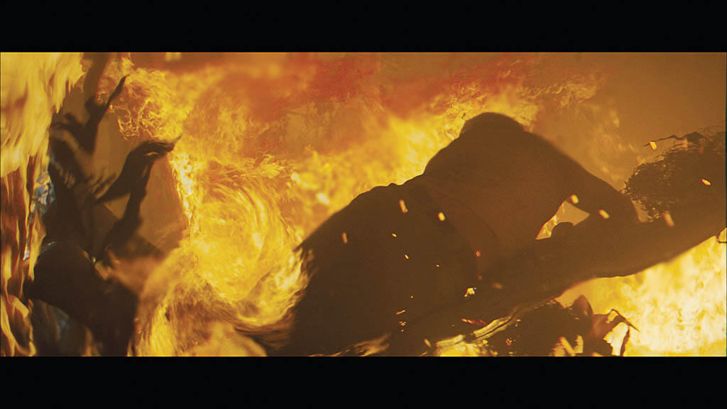 The original plate for a scene from Don’t Breathe 2, in which VFX Legion would add fire elements from ActionVFX. And then the final shot by VFX Legion. (Images courtesy of Sony Pictures)
