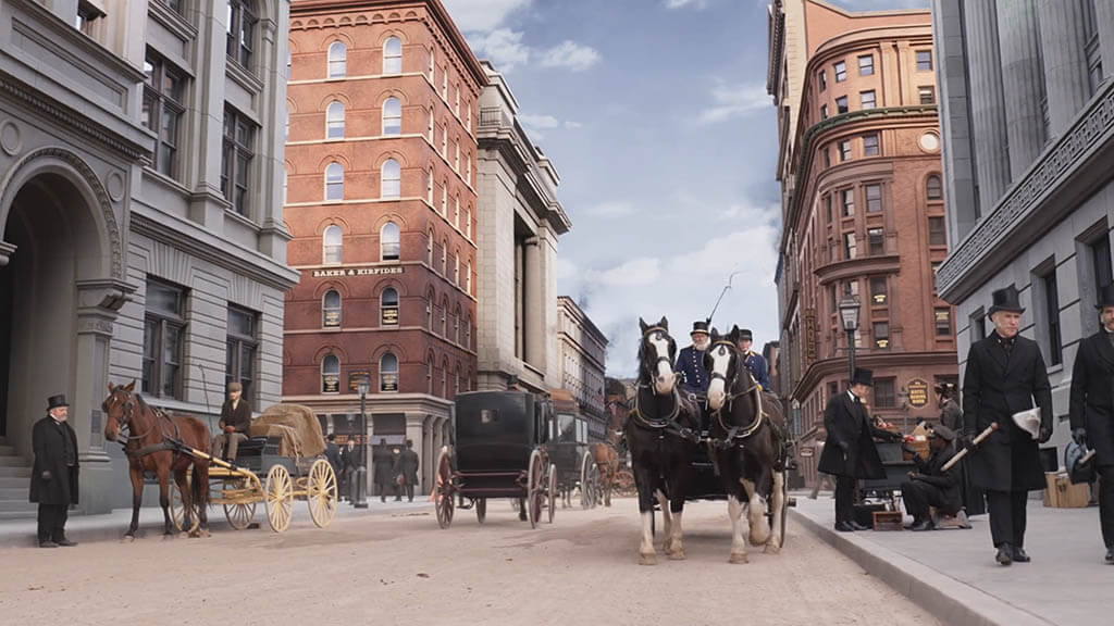 DNEG in Montreal looked after the big backlot set constructed at the Museum of American Armor in Old Bethpage, New York that utilized extensive greenscreen.