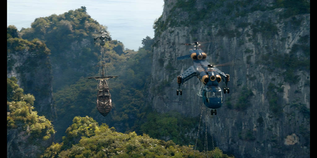 The CGI helicopters were based on classic cargo helicopters but made beefier. They had unusually heavy loads to carry – Magellan’s ships – across the South China Sea, with footage shot in Thailand serving as the South China Sea.