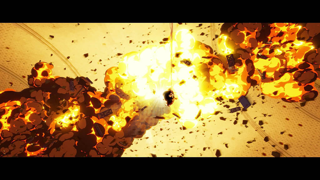 A final explosion shot by Sony Pictures Imageworks from Spider-Man: Into the Spi-der-Verse. (Image courtesy of Sony Pictures)