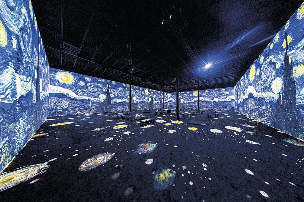 Van Gogh: The Immersive Experience first debuted in the U.S. in 2021, produced by Exhibition Hub. Here, viewers are immersed in his painting The Starry Night. (Image courtesy of Exhibition Hub)