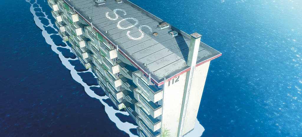 A group of Japanese kids visit an abandoned apartment building and awake to find themselves adrift at sea in Drifting Home, developed by Studio Colorido and directed by Hiroyasu Ishida. According to Production I.G.’s Maki Terashima-Furuta, one key to anime’s creativity may be that directors – as opposed to producers – have the final say on anime movies. (Images courtesy of Studio Colorido and Netflix)