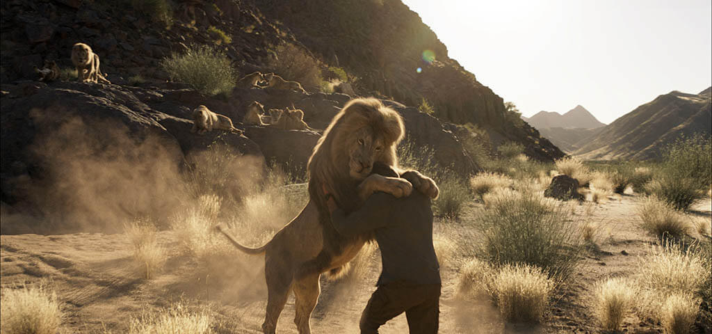 Special costumes were created for stunt performers to interact with Sharlto Copley, which were subsequently taken over by CG lions.