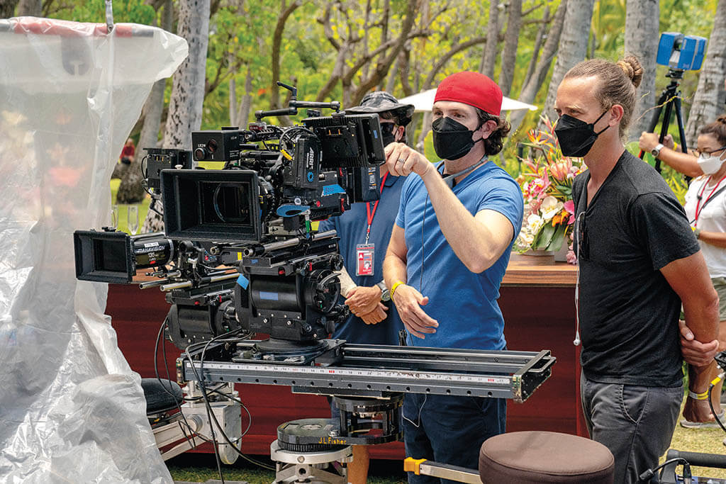 Director Fowler and Director of Photography Brandon Trost on the set of Sonic the Hedgehog 2. (Image courtesy of Paramount Pictures)
