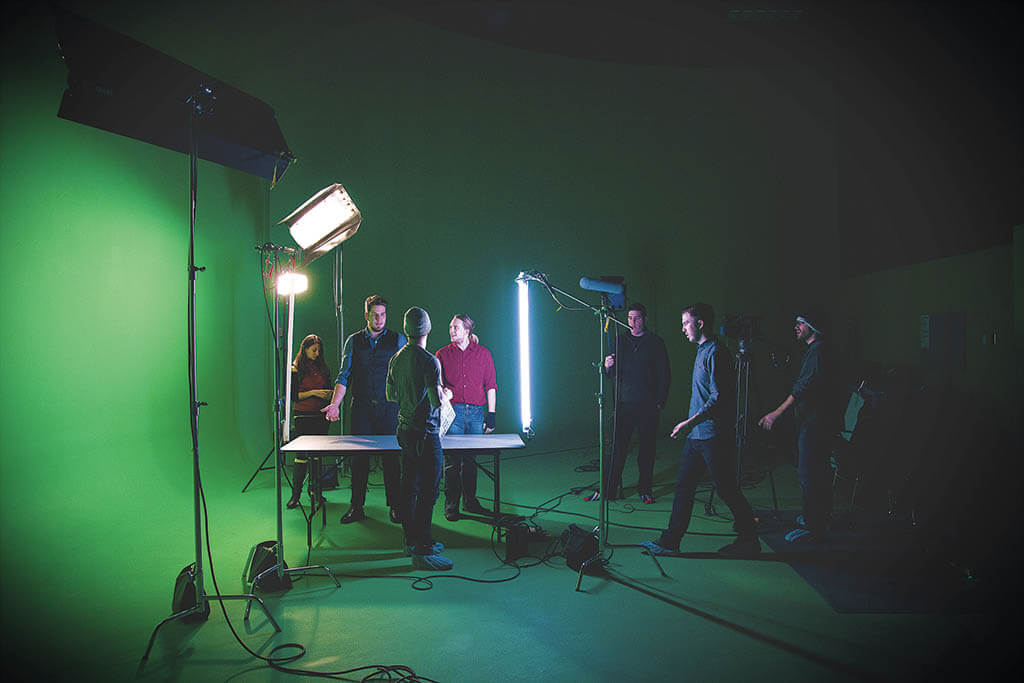 Students on set in the on-campus greenscreen room at VancouverFilm School. (Image courtesy of the Vancouver Film School)