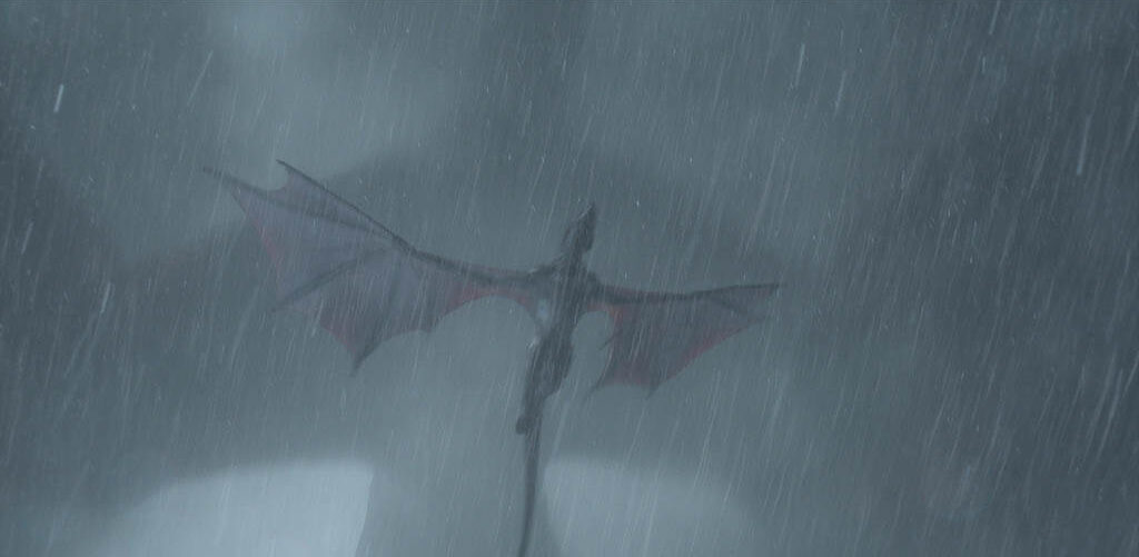 A signature shot is of shadow of Vhagar flying above Arrax. 