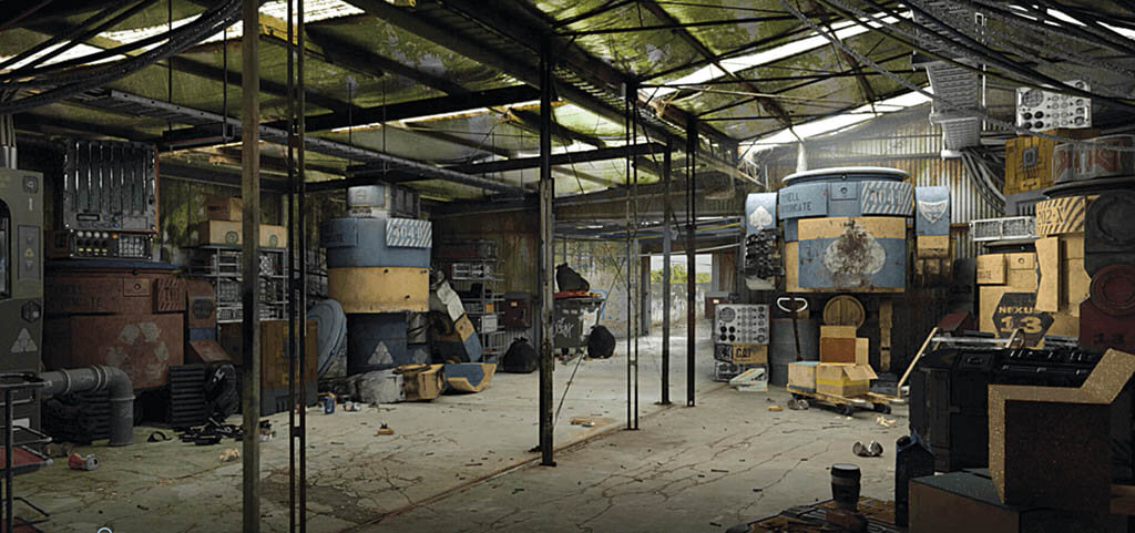 Before-and-after shots from a “Robot Garage Exercise” for the TCS Academy. (Image courtesy of Technicolor Creative Studios)