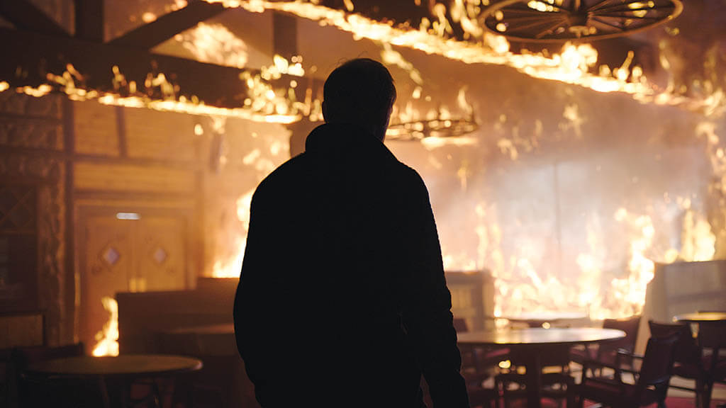 The special effects team led by Joel Whist built a rig for when a steakhouse gets set on fire.