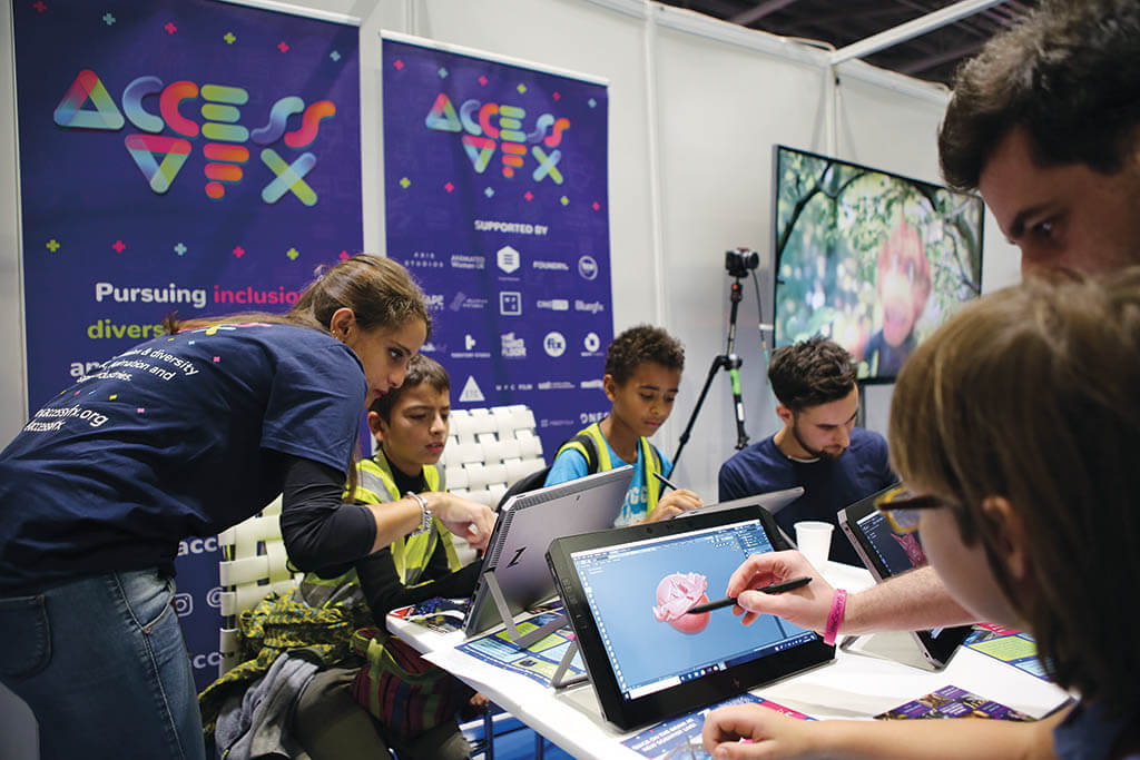 Young students try out visual effects with Access VFX, which is powered by over 50 VFX firms and schools and seeks to foster inclusion, diversity, awareness and opportunity within the VFX, animation and games industries. (Image courtesy of Access VFX)