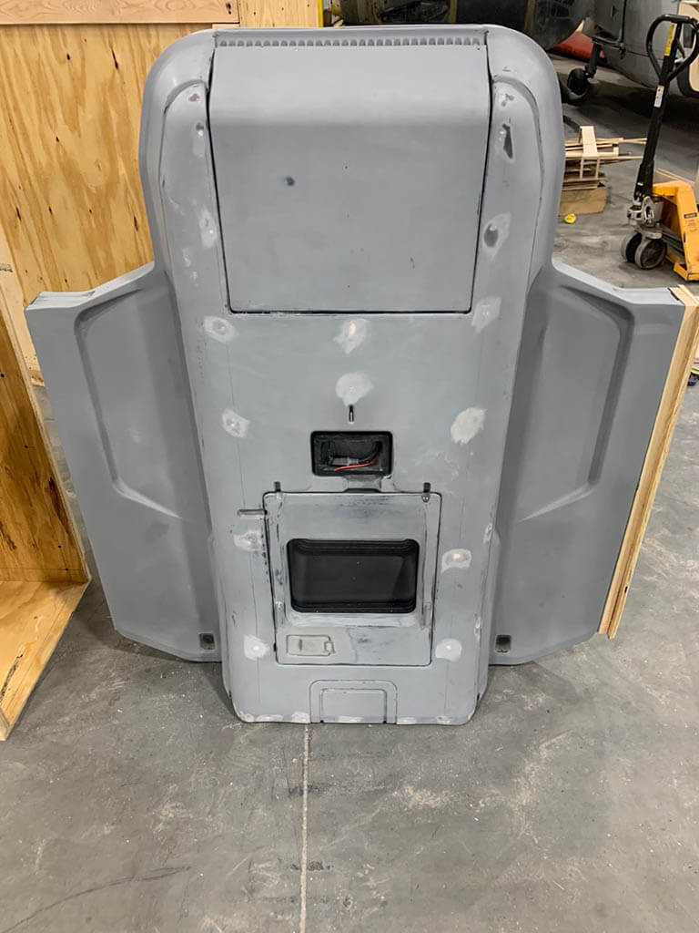 Build for the airlock doors, upper inner section, steel and wood inner structure with ABS vacuum-formed panels on the exterior. 