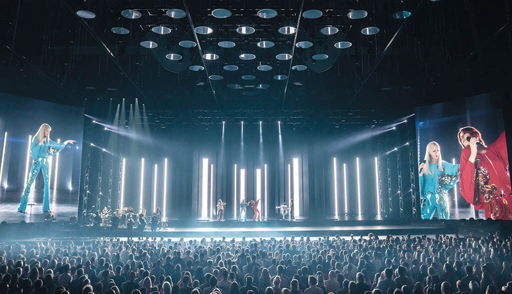 The digital versions of ABBA appear on the stage and to the sides of the arena on towering ROE Black Pearl BP2V2 LED screens powered by Brompton Tessera SX40 4K LED processors.(Image courtesy of ILM and ABBA) 