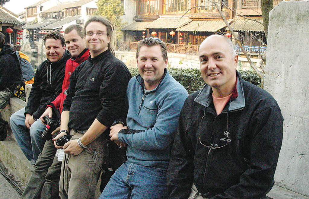 Mission: Impossible III VFX team in China, 2005. From right: Guyett, Tom Peitzman, Marty Bosworth, Duncan Blackman and Chris Raimo.