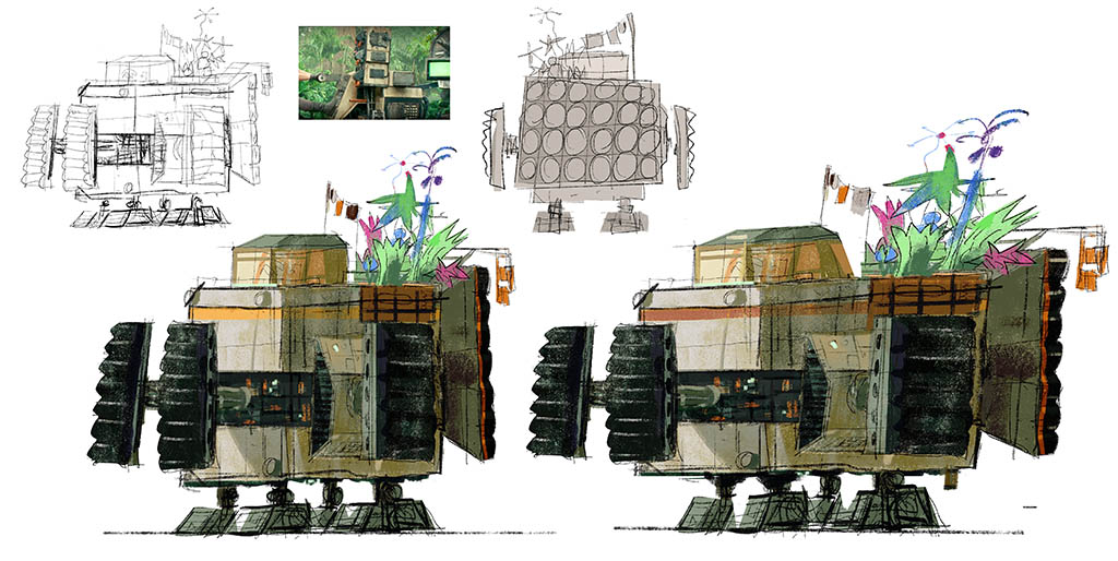 Concept design of the spacetug, which serves both as a home and spacecraft for Anni and Kalina. 