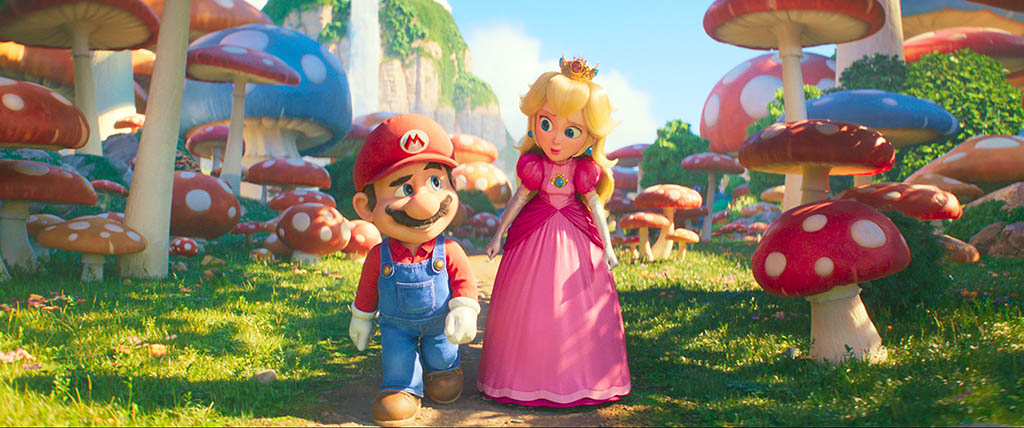 A signature environment is the Mushroom Kingdom that Mario and Princess Peaches walk through. 