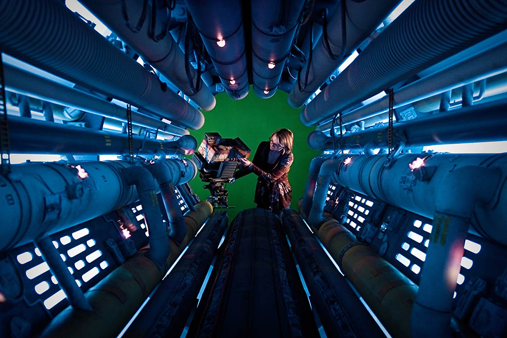 Director Magdalena Osinska prepares the spacetug for the complex tunnel shot that occurs during the race.