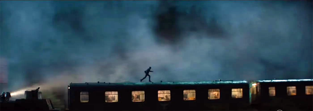 The World War II prologue features a chase on top of a train with Toby Jones, the only character not de-aged. The chase includes an all-CG shot of Ford running across the train.