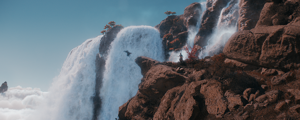 Determining the pacing and look of effects such as waterfalls was the desired tone for the scene.