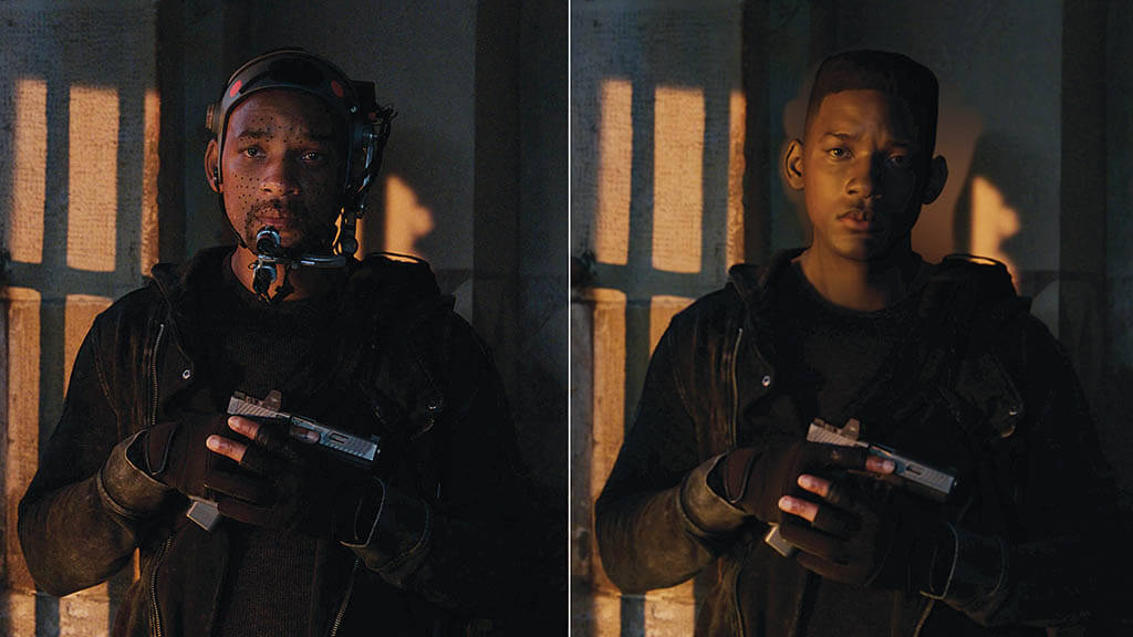 TOP TO BOTTOM: Wētā utilized a “deep learning solver” to achieve greater consistency with the muscle activations in the facial system for Gemini Man. (Images courtesy of Wētā FX and Paramount Pictures)