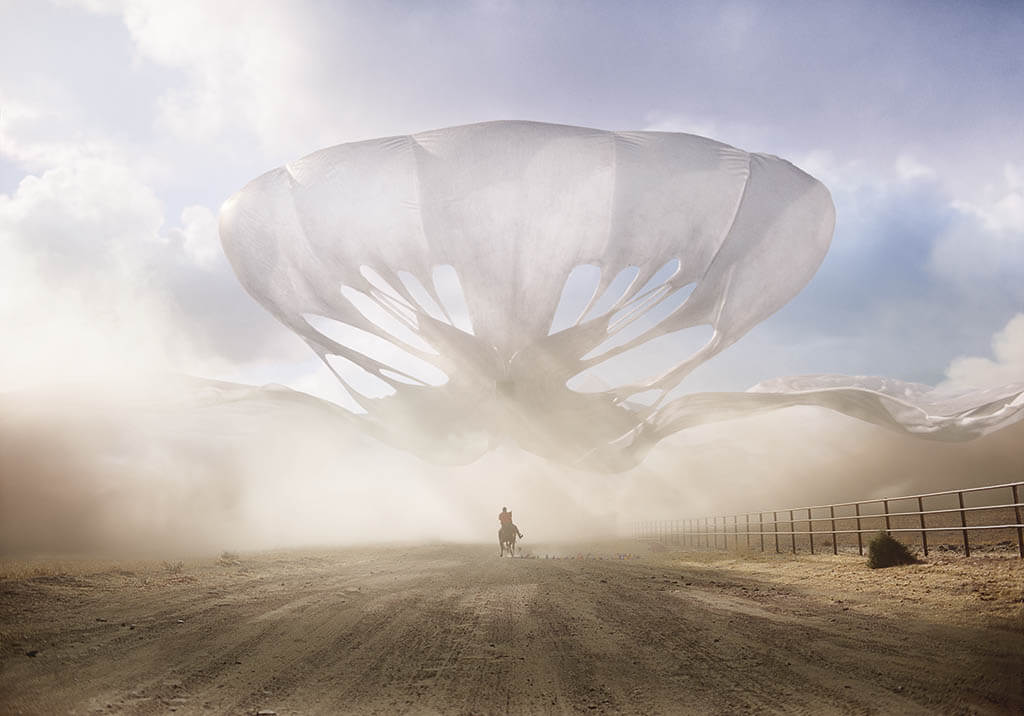 Chambers forged a partnership with Jordan Peele to make the alien creature that lives amongst the clouds a reality for Nope. (Image courtesy of Universal Pictures)