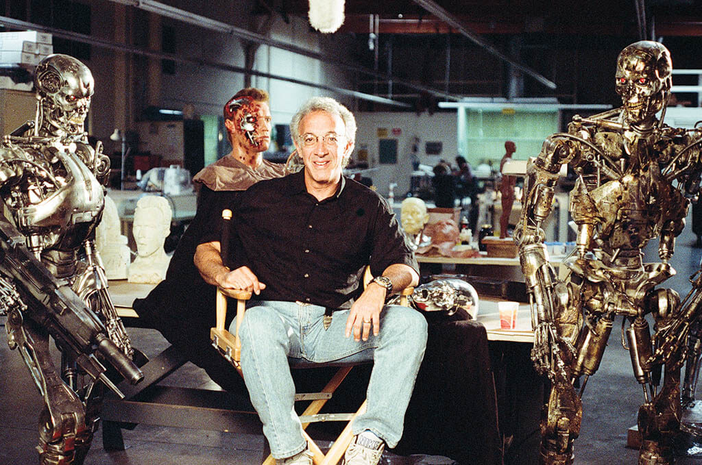 Stan Winston surrounded by just a small portion of Stan Winston Studio’s groundbreaking puppets and practical effects created for Terminator 2: Judgment Day.