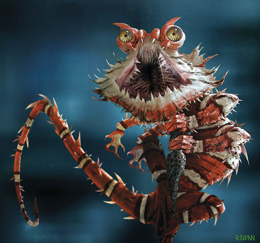 The first sketches Framestore’s Senior Concept Artist Sam Rowan created for the Chupacabra in Fantastic Beasts: The Crimes of Grindelwald were scrapped when the design team learned the creature would be a small pet draped around an actor’s neck.(Images courtesy of Sam Rowan and Framestore)