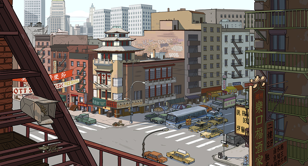 Research went into depicting areas of New York City during the 1980s such as Chinatown. 