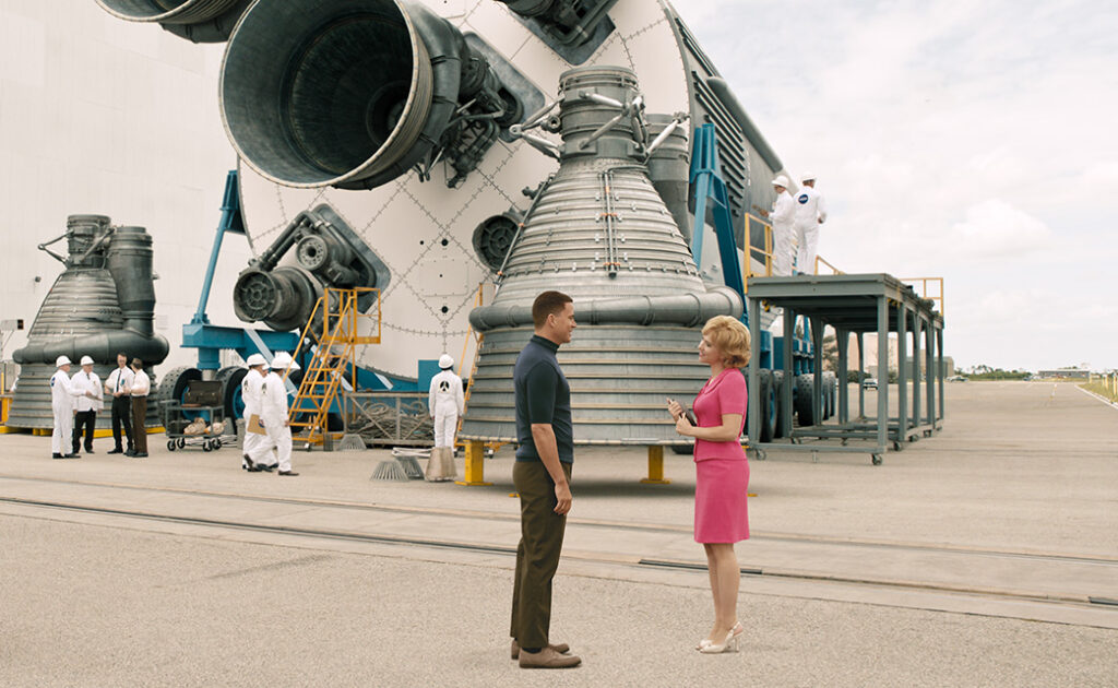 Director Greg Berlanti wanted to show the massive scale and power of the Saturn V rocket, but he felt that by showing how majestic the moon launch could be would take away from story of the people on the ground. Longer shots rather than cutaways were used to show the power of the launch rocket going off.