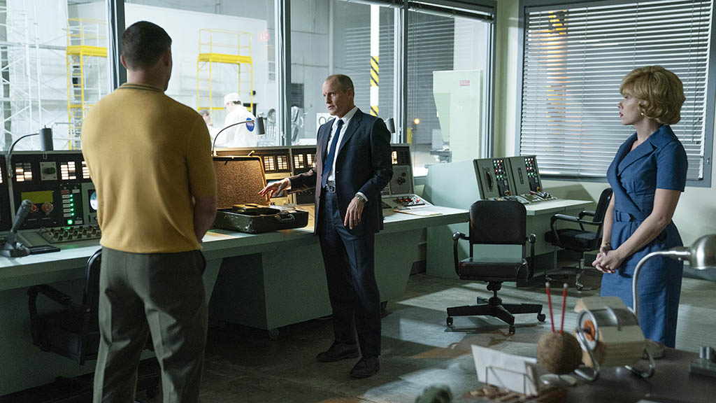 Cole Davis (Channing Tatum), Moe Berkus (Woody Harrelson) and Kelly Jones (Scarlett Johansson). Creative references included 1960s Space Race documentaries and recent films such as First Man. (Photo: Dan McFadden)