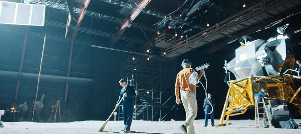 The moon set. The VFX team studied the Apollo 11 documentary and licensed some of the footage that came from that documentary. They also had a full-time archivist and combed through every frame of available footage.