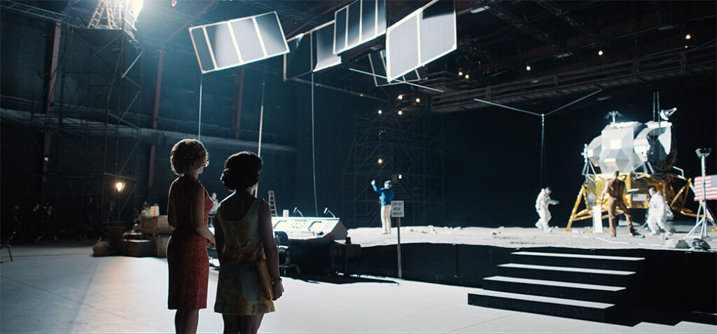 Kelly Jones (Scarlett Johansson) and Ruby Martin (Anna Garcia), The actual Apollo 11 moon landing only had a single camera position while other Apollo missions had more camera placements. Taking some creative liberty, stock footage and newly-minted “stock” footage with CG was used to give the audience more of a sense of the story.