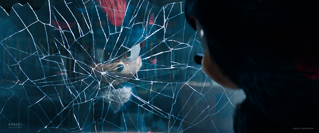 Two versions of Sonic were created, with the mirror reflection being squashed and stretched.