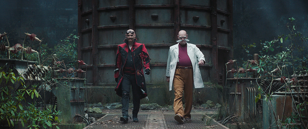 Rodeo FX had to make sure that the ground was aligned for the split-screen shot where Jim Carrey plays Robotnik Sr. and Jr. 