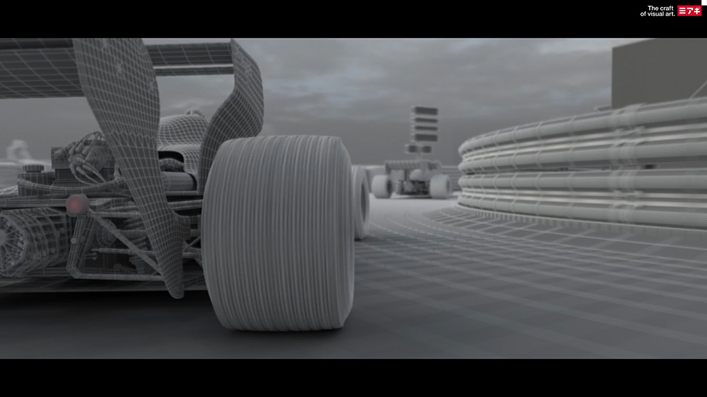 Miagui was responsible for recreating the track scenes in full CGI. The two Monaco Grand Prix races in 1984 and again in 1988 were marked by torrential rain, soaking the track. Advanced fluid simulations for wet conditions and reanimating the cars were used to reflect their distinct behavior on a slippery track.