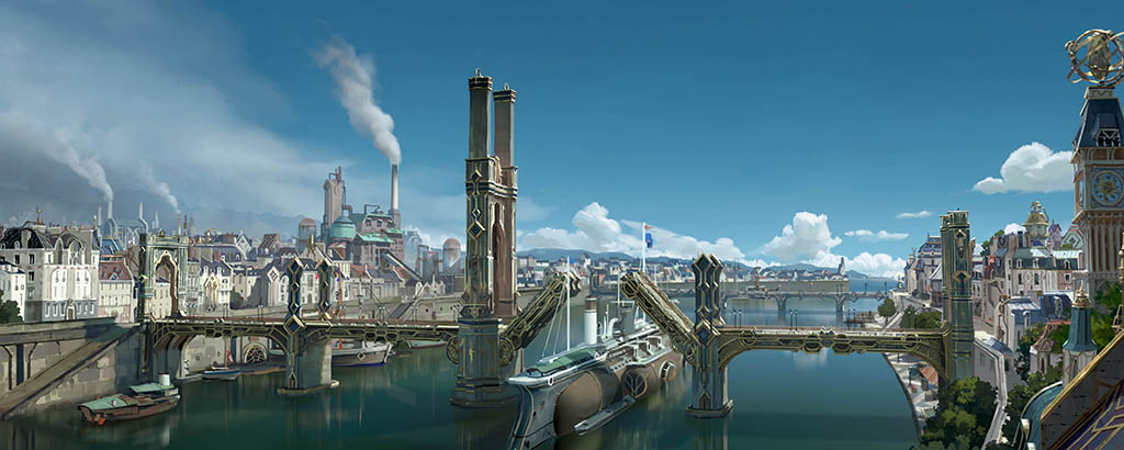 A central visual and thematic landmark is Progress Bridge, which connects Piltover with Zaun. 