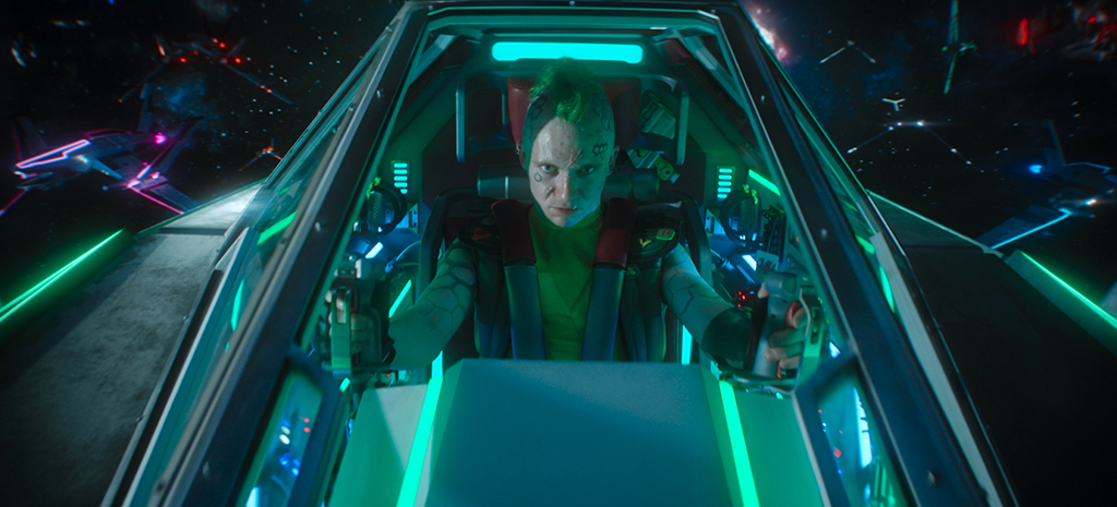A homage to the fighter cockpit shots featured in the Star Wars franchise.