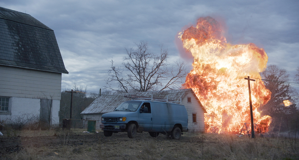 CG effects were blended into the practical explosion to significantly increase its size.