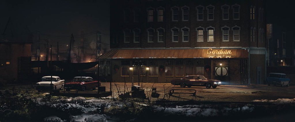 Visual effects extended beyond character work for Lady in the Lake, playing a key role in the show’s immersive world-building.(Image courtesy of Apple TV+) 