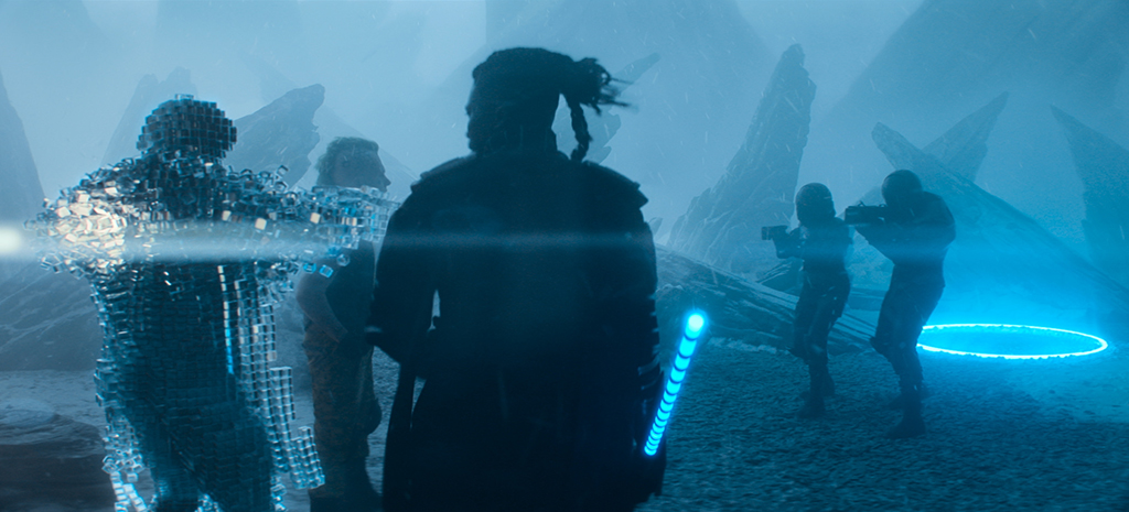 Large-scale and distinct rock shapes were placed at an angle to give the ice planet more of an alien quality. 