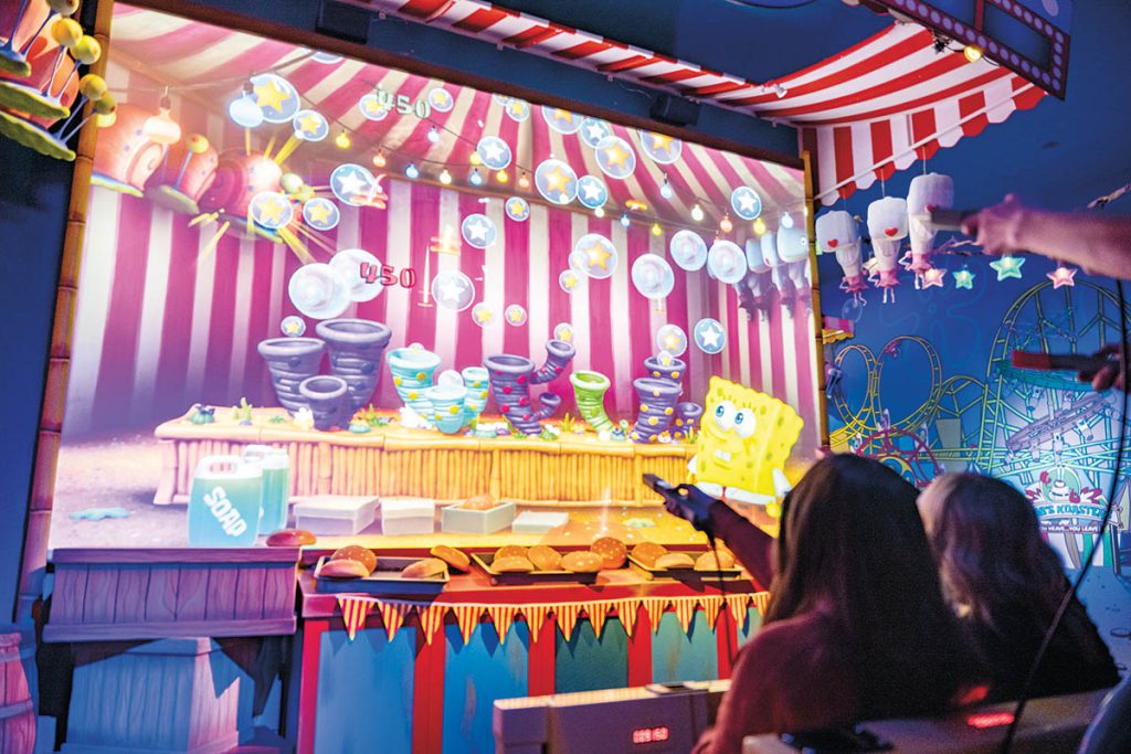 “SpongeBob’s Crazy Carnival Ride,” which opened in 2024 at Circus Circus Las Vegas, is an immersive interactive ride utilizing extensive VFX designed by Sally Dark Rides. (Photos: Cyril Conanan. Courtesy of Nickelodeon and Sally Dark Rides)