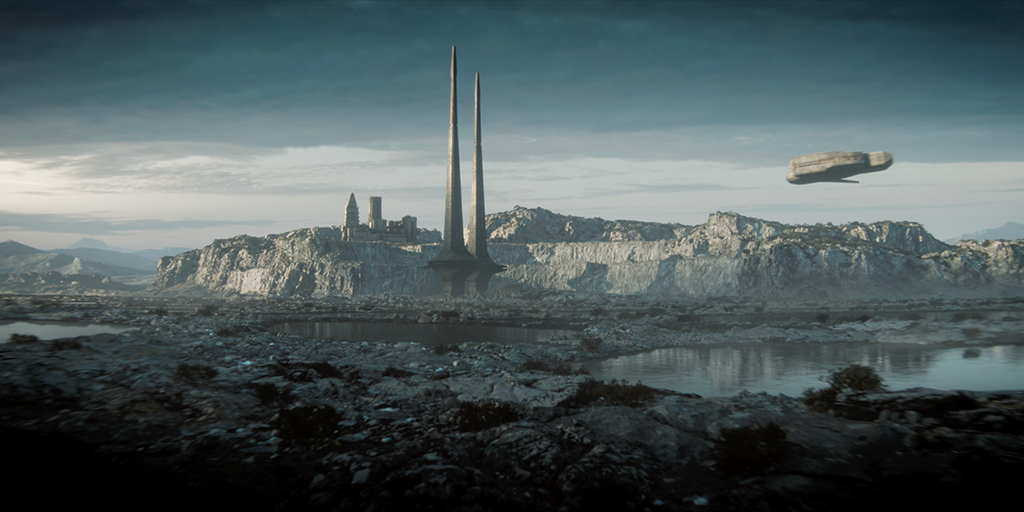 Wallach IX is a desolate planet shot in a quarry outside Budapest, with the spaceport located at a lower tier. 