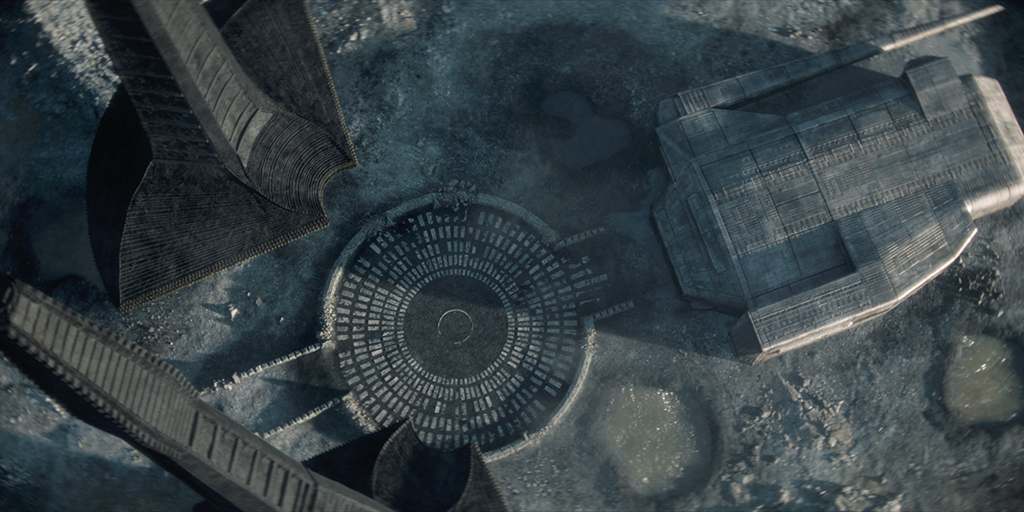 Wallach IX is a desolate planet shot in a quarry outside Budapest, with the spaceport located at a lower tier. 