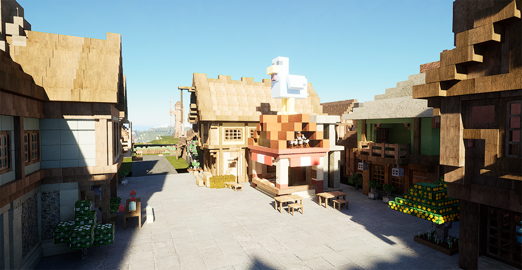 A virtual study and final still of the cast members standing outside of the Lava Chicken Shack.