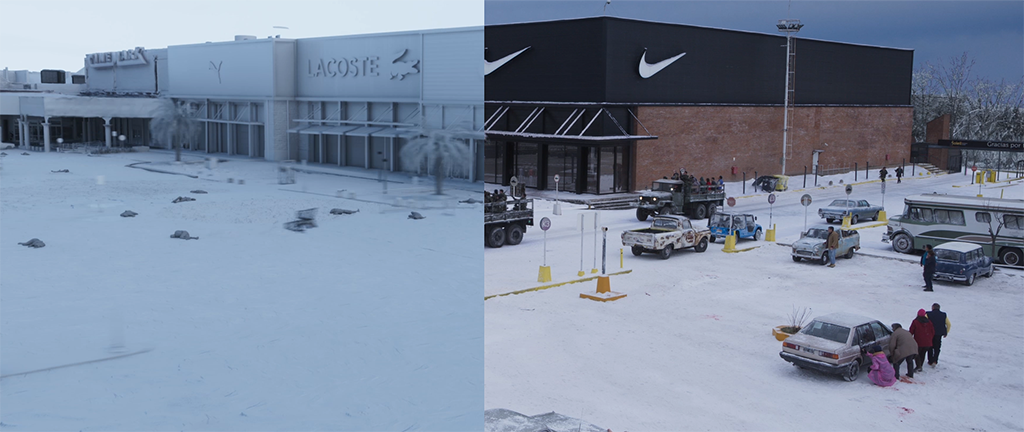 Filming could only take place in one particular area of the parking lot, complicating the shopping mall shootout. 