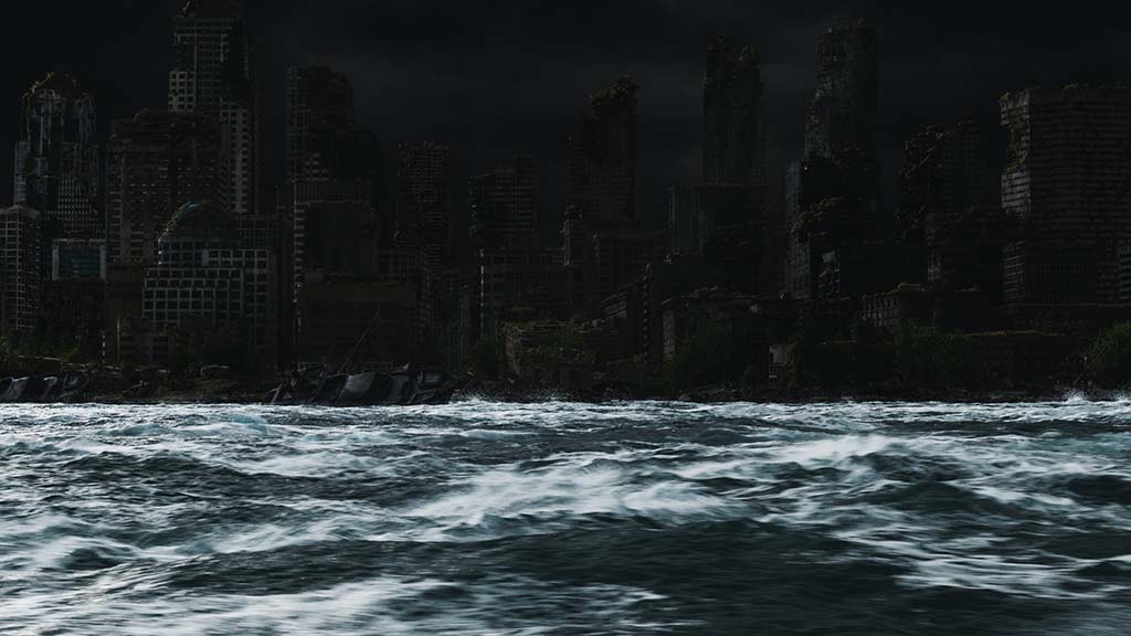 DNEG's Environment team worked in tandem with the FX team to build a massive, flooded section of the city along the waterfront for Episode 7.